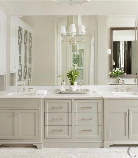 Bathroom With Angled Walls, Master Bath Color Scheme, L Shaped Bathroom, Master Bath Mirror, Neutral Bathroom Decor, Master Bath Vanity, New House Bathroom, Traditional Bathrooms, Bath Renovation