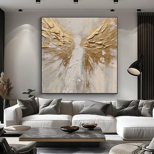 Angel Wings, Gold, 100% Hand Painted, Textured Painting, Acrylic Abstract Oil Painting, Wall Decor Living Room, Office Wall Art Angel Wings Gold, Banksy Paintings, Gold Angel Wings, Angel Painting, Textured Painting, Pop Art Painting, Beautiful Painting, Abstract Oil Painting, Acrylic Abstract