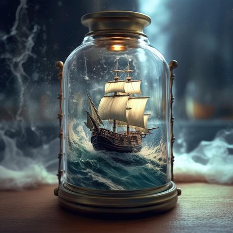 Photo a ship in a jar with a glass dome ... | Premium Photo #Freepik #photo #seafarer #sea-ship #sail #ship-sailboat Ships In A Bottle, Ship In A Bottle Art, Mermay 2024, Ghost Ship Art, Underwater Photoshoot, Ship In Bottle, Sail Ship, Ship In A Bottle, Sea Ship