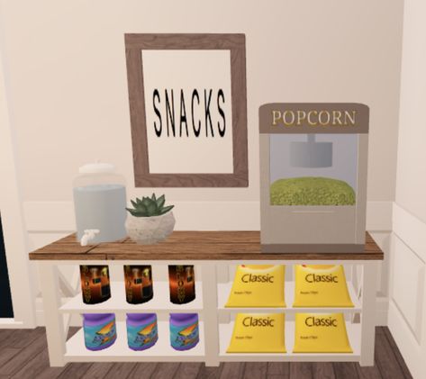 Bloxburg Snack Bar Decals, Bloxburg Snack Bar, Bloxburg Snack Codes, Mini Snack Bar, Bloxburg Christmas, Bloxburg Building, Snack Cart, Fall House, Blocksburg Room Ideas￼