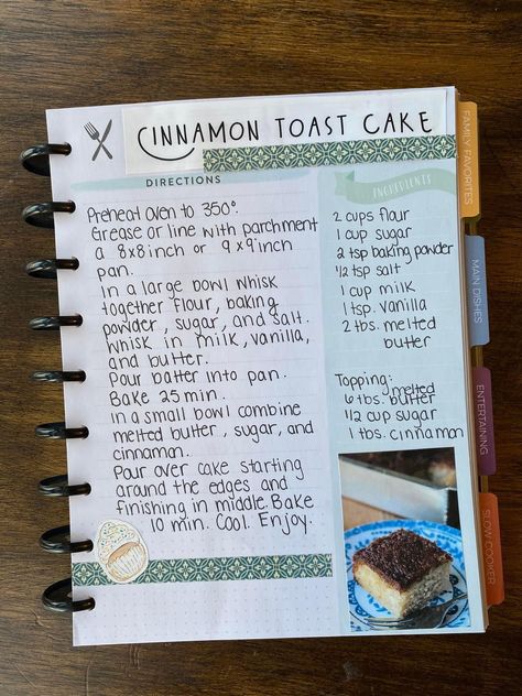 Cinnamon Toast Cake, Recipe Journaling, Handmade Cookbook, Cinnamon Dessert Recipes, Holiday Treats Recipes, My Recipe Book, Homemade Recipe Books, Recipe Book Diy, Freezable Meals