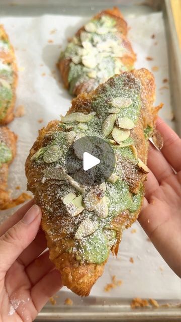 Matcha Croissant Recipe, Twice Baked Croissant, Matcha Croissant, Fancy Pastry, Matcha Almond, Almond Croissants, Best Matcha, Almond Croissant, Stick Butter