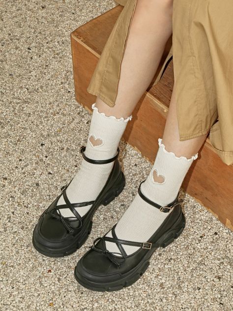 1768 Libre Ribbon Mary Jane Sneakers Lovely Socks, Ribbon Shoes, Ribbon Decoration, Cross Shape, Dark Outfits, Aesthetic Shoes, Sheep Leather, Leather Texture, Sneakers Outfit