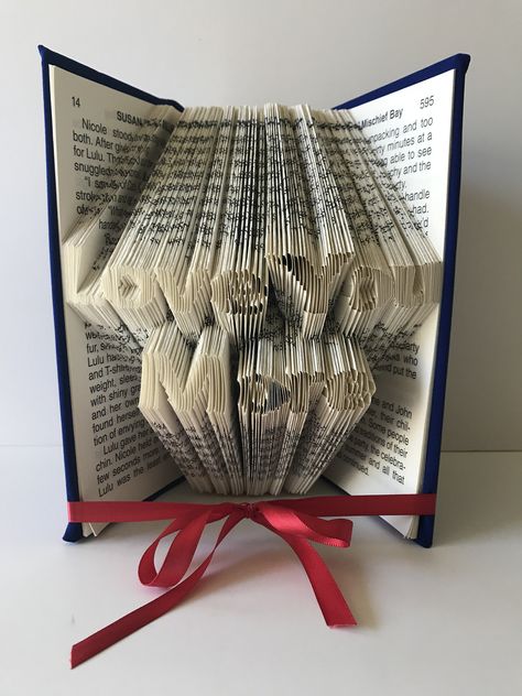 Love You More Book Fold, Paper Anniversary, Wedding Gift, Book Sculpture, Love You More Sign, Recycled Book, Personalized, Gift for her, Art by GiftwithTreasures on Etsy Book Centerpieces, Recycled Books, Recycled Book, Book Page Art, Paper Gifts Anniversary, Folded Book Art, Motion Pictures, Book Sculpture, Ballroom Dancing