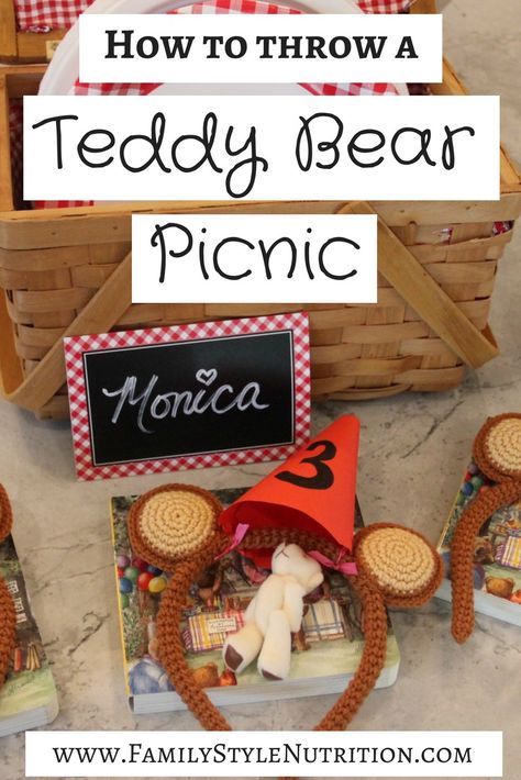 How to Throw a Teddy Bear Picnic Birthday Party - Family Style Nutrition Diy Teddy Bear Birthday Decor, Teddy Bears Picnic Food, Picnic Bday Party, Picnic Themed Birthday Party, Teddy Bears Picnic Party, Bear Picnic Birthday Party, Teddy Bear Birthday Cake, Picnic Themed Parties, Teddy Bear Picnic Birthday Party