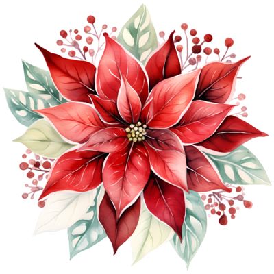 Poinsettia Watercolor, Poinsettia Decor, Christmas Bouquet, Red Poinsettia, Watercolor Fabric, Poinsettia Flower, Fabric Panel, Clipart Design, Flower Clipart