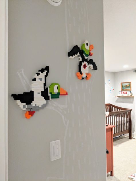 Nintendo Duck Hunt Lego Ducks 8 Bit for Nursery Nintendo Game Room Ideas, Nintendo Nursery, Lego Nursery, Interactive Decoration, Nintendo Duck Hunt, Cool Gaming Rooms, Nintendo Decor, Game Lounge, Lego Hospital