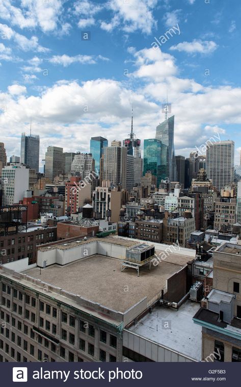 Overview of Low Rise Building Rooftops ... Low Rise Building, Skyscraper Rooftop, Pictures Of New York, Resort Decor, Nyc Rooftop, Central Business District, Business District, Rooftops, Sky And Clouds