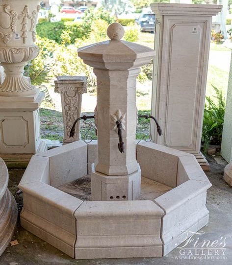 Marble | Marble Fountains | Oldworld Fountains | Fine's Gallery, LLC. French Fountains, Friar Tuck, Marble Fountain, Patio Remodel, Travertine Pool, French Limestone, Courtyard Gardens Design, Earth Tone Color, Fountain Feature