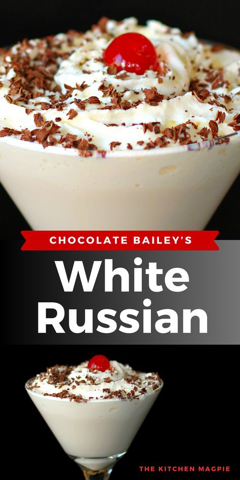 Bailey’s Chocolate White Russian Chocolate Truffle White Russian, Whipped Cream Vodka Recipes, Chocolate White Russian, White Russian Drink, White Russian Recipes, Chocolate Vodka, Chocolate Baileys, Whipped Cream Vodka, Baileys Recipes