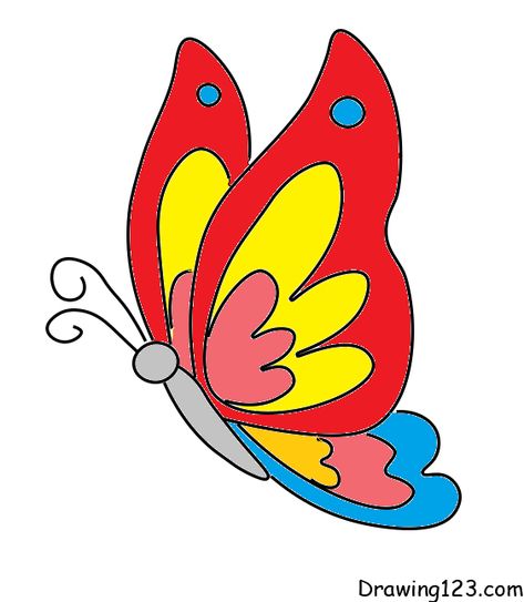 Butterfly Drawing With Color, Butterfly Drawings Easy, Butterfly Drawing For Kids, East Butterfly Drawings, Butterfly Drawing For Kids Easy, Butterfly Drawing Cartoon, Butterfly Easy Drawing, Cartoon Butterfly Drawings, Basic Butterfly Drawing