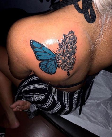 Wisdom Tattoos For Women, Blue Butterfly Tattoo, Da Brat, Cute Hand Tattoos, Beautiful Tattoos For Women, Snakebites, Hip Tattoos Women, Black Girls With Tattoos, Red Ink Tattoos