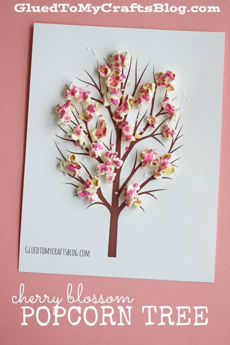 Cherry Blossom Popcorn Tree Kid Craft w/free printable template Popcorn Tree, Popcorn Crafts, Spring Crafts For Kids, Spring Tree, Kid Craft, Spring Activities, Spring Art, Cherry Blossom Tree, Themed Crafts