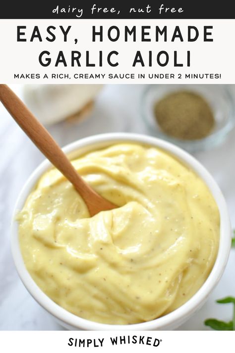 This easy homemade aioli recipe only takes two minutes and will forever change the way you think about mayonnaise and aioli. Aoli Recipe Aioli Sauce, Aoli Recipes, Bacon Aioli Recipe, Rosemary Aioli, Aioli Recipes, Aioli Sauce Recipe, Garlic Aioli Sauce, Garlic Aioli Recipe, Homemade Aioli