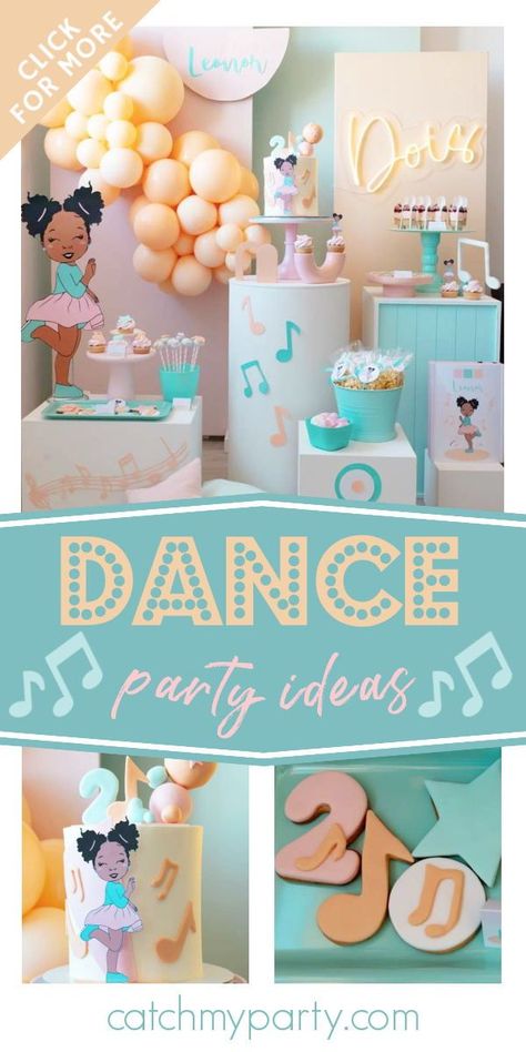 Dancer Party Ideas, Dance Studio Birthday Party, Two Year Old Dance Birthday Party, Dancing Theme Birthday Party, One Year Old Music Birthday Party, Kids Music Themed Birthday Party, Musical Birthday Theme, Dance Themed Party, 2nd Birthday Dance Party