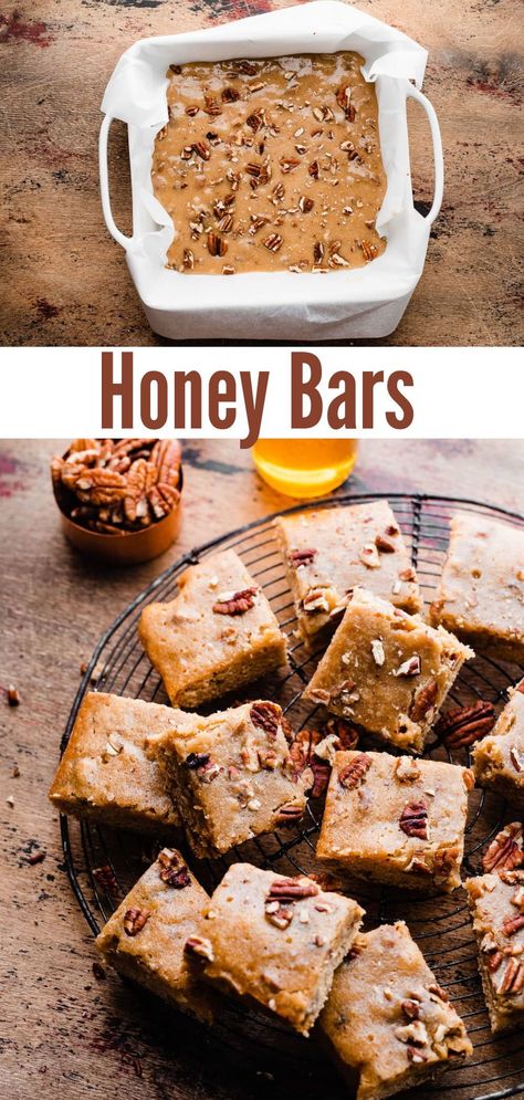 Milk And Honey Dessert, Honey Oat Bars Healthy, Honey Appetizers Simple, Honey Bars Recipe, Recipes With Raw Honey, Honey Dessert Recipes Easy, Desserts Using Honey, Honey Based Desserts, Baked Goods With Honey