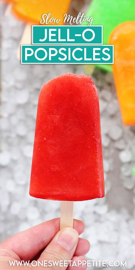 Jello Koolaid Popsicles, Homemade Jello Popsicles, Popsicle Recipes With Jello, Jello On A Stick, No Drip Jello Popsicles, Frozen Jello Ideas, Koolaid Popsicles Recipes, Pudding Popsicles Jello, Jello Popsicle Recipes