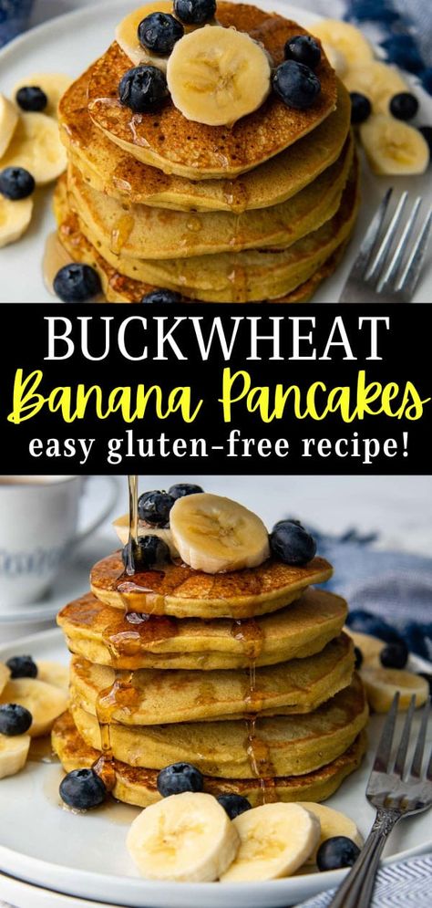 Fluffy banana buckwheat pancakes are a healthy, gluten-free way to start your morning! Buckwheat pancakes are naturally sweetened with bananas for a taste the whole family loves, plus easily adaptable to a vegan, dairy-free recipe! Buckwheat Banana Pancakes, Best Buckwheat Pancakes Recipe, Buckwheat Protein Pancakes, Recipes With Buckwheat Flour, Healthy Buckwheat Pancakes, Buckwheat Pancakes Recipe, Mamagourmand Recipes, Buckwheat Pancakes Gluten Free, Buckwheat Pancake Recipes