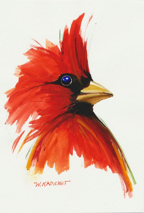 Cardinal Painting, Bird Watercolor Paintings, Red Bird, Red Cardinal, Arte Animal, Bird Drawings, Watercolor Bird, Watercolor Animals, Pictures To Paint