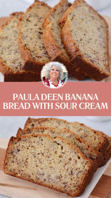 Paula Deen Banana Bread With Sour Cream Sally’s Banana Bread, Sour Cream Banana Bread Muffins, Banana Muffins With Sour Cream Recipe, Moist Banana Bread With Sour Cream, Banana Bread Made With Sour Cream, Banana Bread Sour Cream Recipe, Moist Banana Bread Sour Cream Recipe, Sour Cream Banana Bars, Banana Bread Recipe Paula Deen