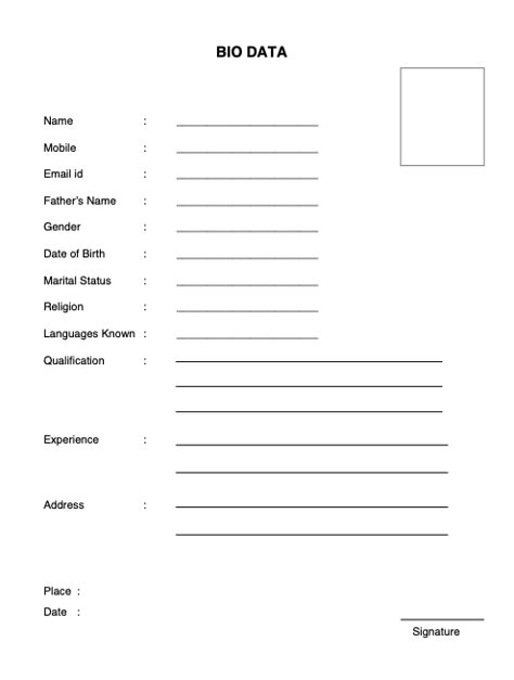 6 Simple Bio Data Formats for Job PDF & Word Free Download Simple Cv Format, Cv Format For Job, Resume Format Free Download, Resume Form, Simple Cv Template, Biodata Format Download, Simple Resume Format, Resume Format Download, Job Resume Format