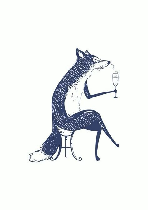 Champagne Tattoo, Wine Tattoos, Fox Party, 심플한 그림, Fox Pictures, Wine Drinking, Fox Illustration, Tiny Tattoo, Arte Inspo