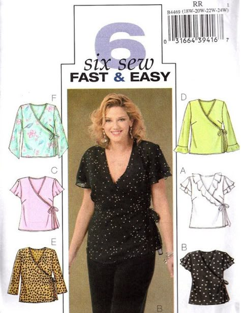 Wrap Top Sewing Pattern, Ladies Tops Patterns, Sewing Patterns Free Women, Sleeve Variations, Plus Size Sewing Patterns, Blouse Sewing, Sewing Tops, Plus Size Patterns, Plus Size Sewing