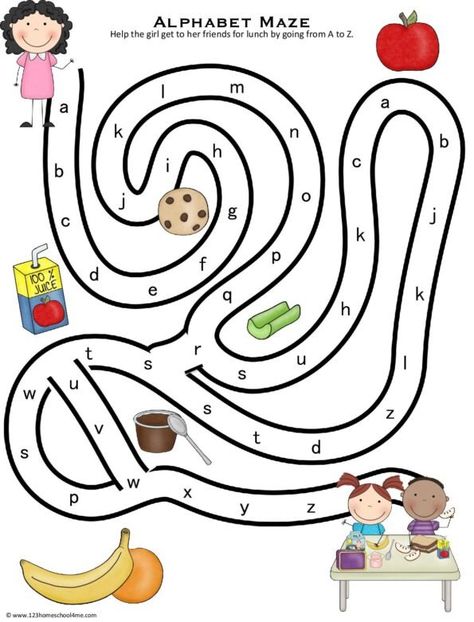 Help the girl go through the free maze worksheet to get her food and sit with her friend in the cafeteria Mazes For Kids Printable, Letter Maze, Free Printable Alphabet Worksheets, Printable Alphabet Worksheets, Maze Worksheet, Alphabet Letter Crafts, Printable Mazes, Abc Printables, Abc Activities