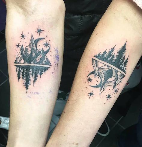 Mother And Son Wolf Tattoo, Matching Tats For Mom And Son, Matching Tattoos For Son And Mom, Mum And Son Tattoo Ideas, Matching Tattoos For Mother And Son, Nature Matching Tattoos, Mother Son Tattoo Ideas Unique, Matching Tattoos For Father And Daughter, Matching Tattoos Mom And Son