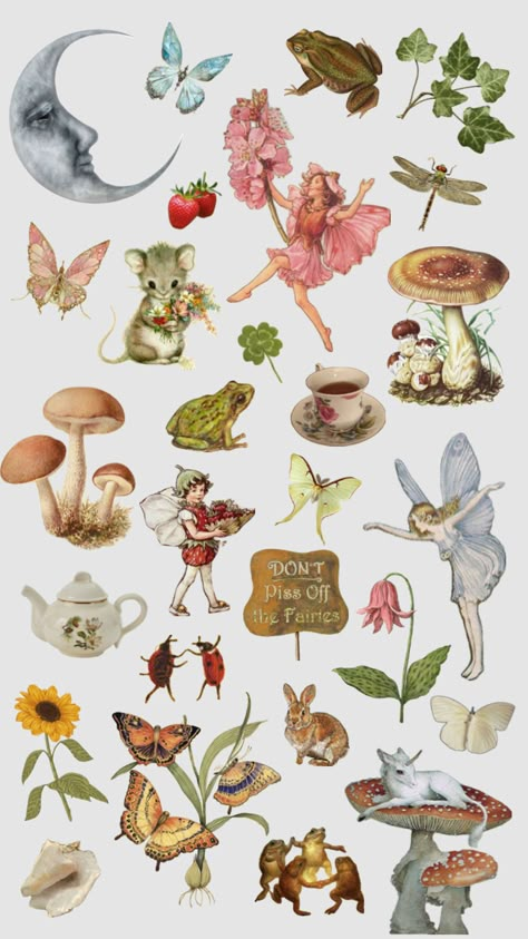 Vintage Fairy Stickers, Fairy Stickers Aesthetic, Fairy Core Collage, Vintage Fairy Aesthetic, Fairy Garden Aesthetic, Fairy Elements, Fairy Scrapbook, Fairy Collage, Fairies Aesthetic