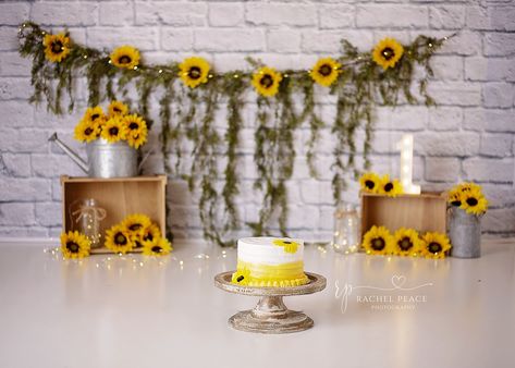 Sunflower Cake Smash, 3rd Birthday Pictures, Sunflower Birthday Cakes, Sunflower Cake, 1st Birthday Party For Girls, Bee Birthday Party, Sunflower Themed Wedding, Smash Cake Girl, 1st Birthday Pictures