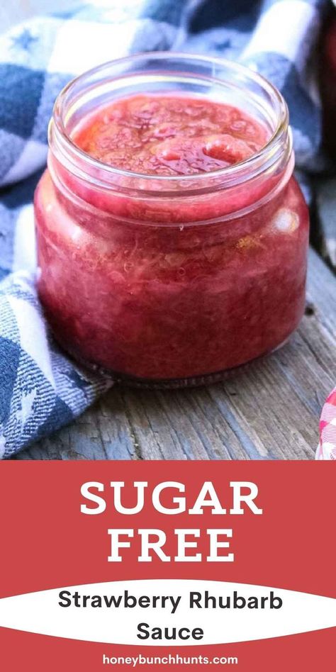 Stawberry Rhubarb Sauce is a delicious condiment full of strawberries and rhubarb sweetened with sugar free sweetener and a touch of lemon juice for a sweet and tangy spread. Great to spread on toast, in smoothies, or as a filling for cookies that is also low carb and keto friendly. Sugar Free Rhubarb Sauce, Rhubarb Strawberry Sauce Recipes, Sugar Free Strawberry Rhubarb Jam, Healthy Rhubarb Recipes Sugar Free, Sugar Free Rhubarb Jam, Low Carb Rhubarb Recipes, Low Sugar Rhubarb Recipes, Keto Rhubarb Recipes, Sugar Free Rhubarb Recipes