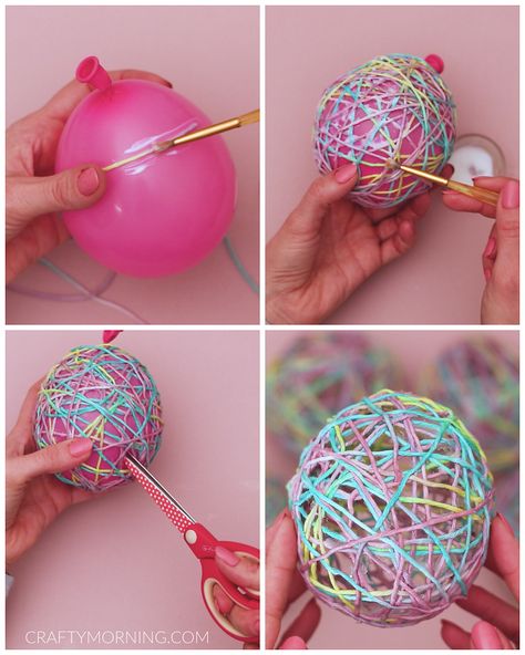 How to Make Balloon Yarn Easter Eggs - Crafty Morning Yarn Easter Basket, Yarn Easter Eggs, Yarn Balloon, String Balloons, Easter Baskets To Make, Diy Baskets, Crafty Morning, How To Make Balloon, Making Easter Eggs