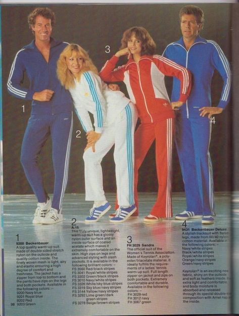 Remember how popular "jogging" suits became in the 70s? It was largely due to the popularity of "The Six Million Dollar Man" on TV. 70s Tracksuit, 80s Track Suit, 70s Sportswear, 80s Sportswear, Adidas Ad, Jogger Outfit, Jogging Outfit, Gym Outfit Men, 70s Women