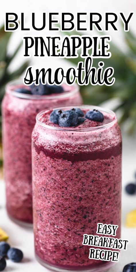 Blueberry Pineapple Smoothie, Pineapple Coconut Smoothie Recipes, Smoothies Blueberry, Drink Recipes Healthy, Frozen Blueberry Recipes, Smoothie Without Milk, Frozen Fruit Smoothie Recipes, Pineapple Coconut Smoothie, Low Sugar Smoothies