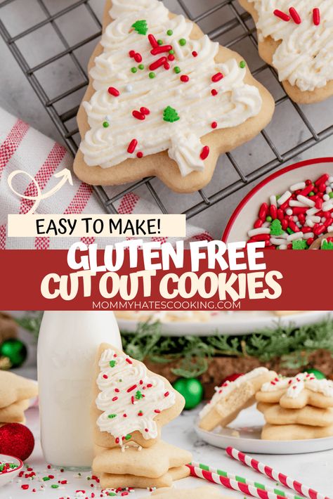 Use this simple recipe to make these Easy Gluten-Free Cut Out Sugar Cookies, these are perfect for decorating for any season! Best Gluten Free Sugar Cookies Cut Out, Gf Sugar Cookies Recipe, Gluten Free Christmas Cutout Cookies, Gluten Free Cut Out Cookies Easy, Gluten Free Rolled Sugar Cookies, Easy Gluten Free Sugar Cookies, Gluten Free Cutout Cookie Recipe, Gluten Free Cut Out Sugar Cookies, Gluten Free Cutout Cookies