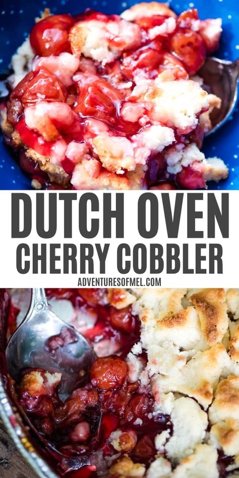 How to make a delicious Dutch oven cherry cobbler with canned cherry pie filling and a scrumptious homemade crumble topping. Quick and easy, old-fashioned campfire cobbler recipe that the whole family will love! Dutch Oven Cherry Cobbler, Campfire Cobbler, Homemade Crumble, Dutch Oven Cobbler, Canned Cherry Pie Filling, Canned Cherry Pie, Pineapple Cobbler, Dutch Oven Desserts, Campfire Cooking Recipes