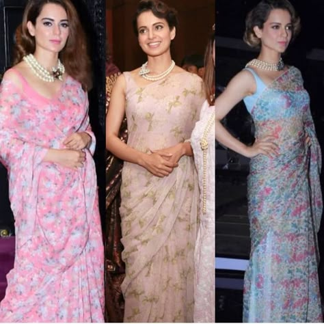 Smart, bold & confident! Kangana Ranaut's saree looks reflect her skill of carrying Indian sarees like a true boss lady! Classic Indian Saree Look, Kangana Saree Look, Kangna Ranaut Saree, Kangana Ranaut Saree, Indian Formals, Sari Ideas, Royal Saree, Draping Saree, Kangna Ranaut