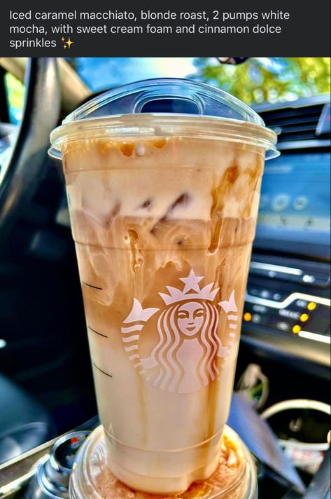 Starbucks Protein Drink, Starbucks Protein, Sweet Cream Cold Foam, Iced Caramel Macchiato, Cream Cold Foam, Ice Caramel Macchiato, Steamed Milk, Cinnamon Dolce, Cold Foam