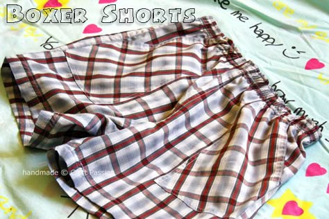 boxer shorts pattern -- LOL what would my hubby say if I started sewing his boxers??? Def would be cheaper, but that might be a bit much! lol Boxer Pattern, Boxer Shorts Pattern, Sewing For Men, Sewing Men, Sewing For Boys, Trendy Sewing Patterns, Shorts Tutorial, Men Boxers, Shorts Pattern