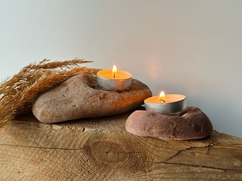 Nightstand Decor Boho, Japandi Candle, Boho Shelf Decor, Farmhouse Mantel Decor, Boho Shelf, Zen Room Decor, Miniature Zen Garden, Farmhouse Mantel, Stone Candle Holder