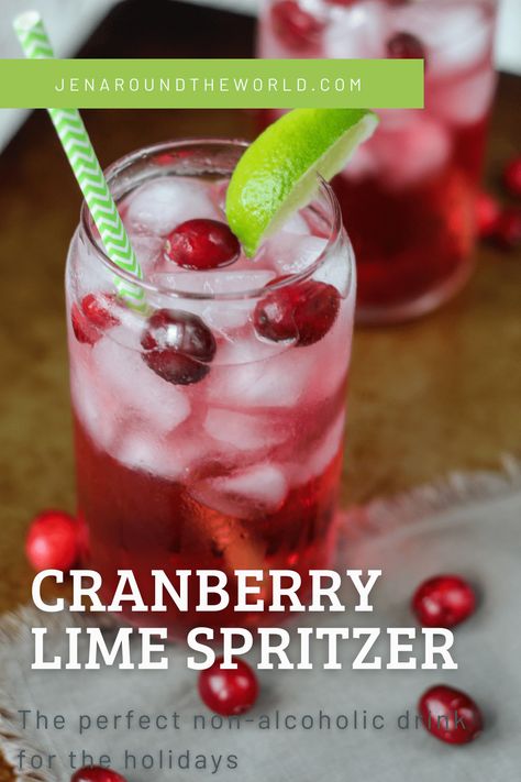 Non Alcoholic Drinks With Cranberry Juice, Cranberry Lime Mocktail, Cranberry Juice Mocktail Recipe, Spritzer Drink, Best Christmas Punch Recipe, Christmas Beverages, Drinks With Cranberry Juice, Festive Holiday Drinks, Holiday Drinks Alcohol