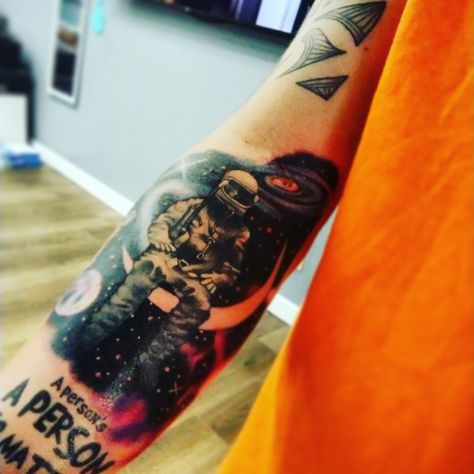 Astronaut Space tattoo. Angels and Airwaves tattoo Astronaut Space Tattoo, Tattoo Angels, Angels And Airwaves, Astronaut Space, Space Tattoo, Tattoo Shop, Tattoos