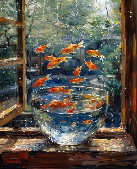 Goldfish Art Painting, A Level Art, Naive Art, Dreamy Art, Painting Art Projects, Painting Inspo, Surreal Art, Claude Monet, Goldfish