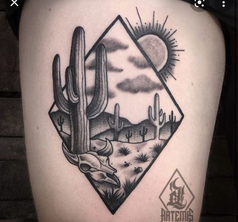 Desert Drawings, Scene Tattoos, Emily Tattoo, Cactus Tattoos, Arm Tattoos For Women Forearm, Tattoos Chest, Desert Tattoo, Arizona Tattoo, Rocket Tattoo