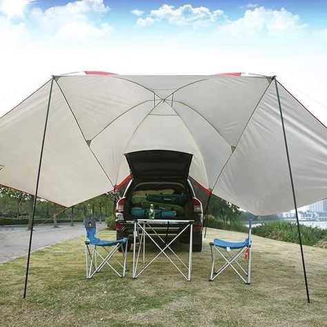 Amazon.com: REDCAMP Waterproof Car Awning Sun Shelter, Portable Auto Canopy Camper Trailer Sun Shade for Camping, SUV, Outdoor, Beach Beige : Sports & Outdoors 8 Person Tent, Car Awnings, Car Shade, Sun Shelter, Tent Awning, Green Sports, Suv Trucks, Camper Trailer, Big Car