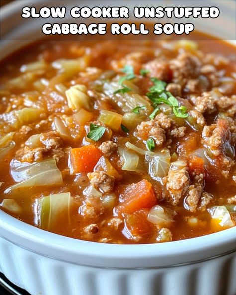 Hearty Slow Cooker Unstuffed Cabbage Roll Soup – Foodyhealthylife Unstuffed Cabbage Rolls Soup, Slow Cooker Cabbage Roll Soup, Cabbage Roll Soup Instant Pot, Cabage Roll Soup, Stuffed Cabbage Soup Crockpot, Stuff Cabbage Soup, Cabbage Roll Soup Crockpot, Cabbage Rolls Soup, Cabbage Beef Soup Recipe