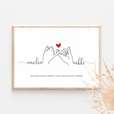 Painting For Sister, Sister Painting Ideas, Wedding Gift For Sister, Marriage Promises, Pinkie Promise, Line Drawing Tattoos, Marriage Anniversary Gifts, Friendship Art, Sister Wedding Gift