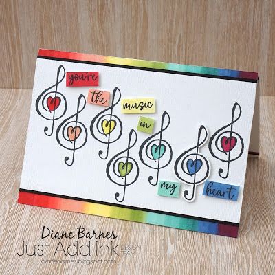 music themed handmade card using Stampin Up Music from the Heart stamp set and Stampin Blends alcohol markers. Card by Di Barnes Independent Demonstrator in Sydney Australia. colourmehappy sydneystamper Music Cards, Musical Cards, Rainbow Project, Rainbow Music, Stampin Blends, Valentines Gift Card, Music Drawings, Music Coloring, Up Music