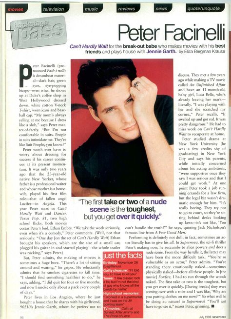 Peter Facinelli Twillight Seventeen July 1998 Peter Facinelli 90s, Carlisle Cullen, Jennie Garth, Peter Facinelli, Quote Unquote, Play House, Carlisle, Dark Hair, Seventeen